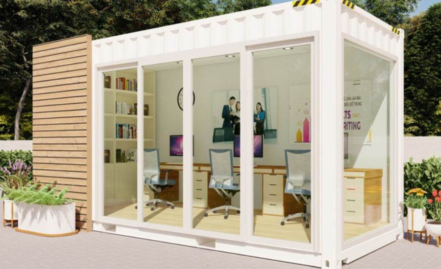 Thiết kế container văn phòng kết hợp kính toàn phần