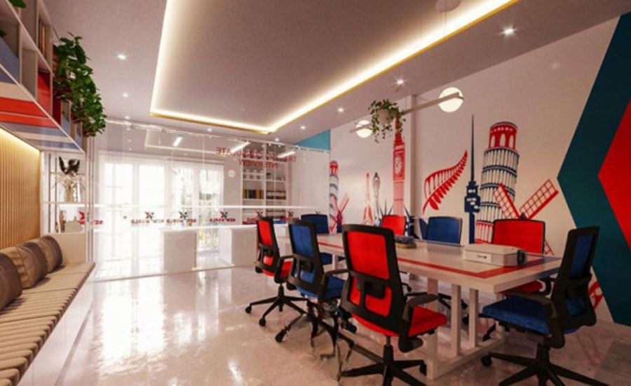 Thiết kế văn phòng tư vấn du học kết hợp màu sắc hài hòa