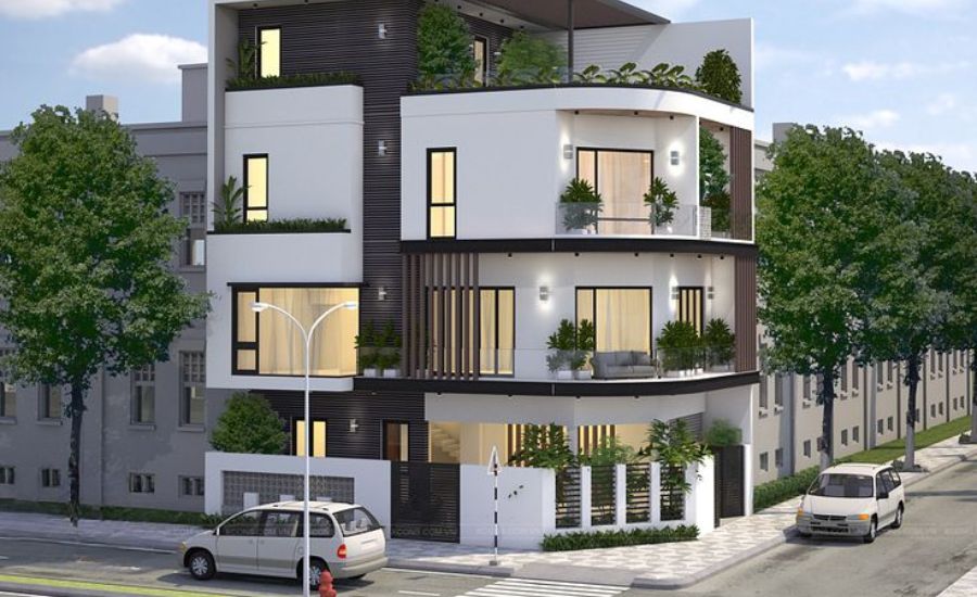 Mẫu nhà shophouse 2 mặt tiền thông thoáng