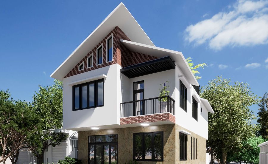 Mẫu nhà shophouse thiết kế mái lệch độc đáo