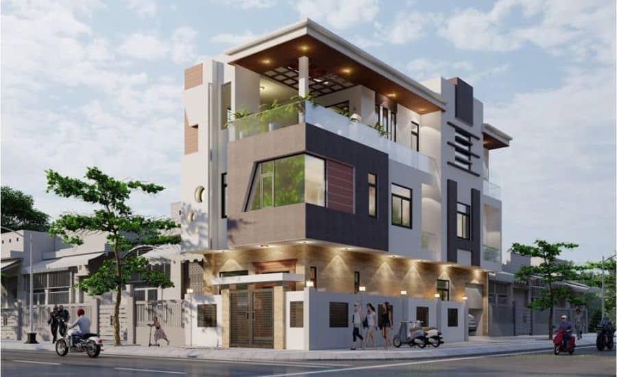 Thiết kế nhà kết hợp văn phòng ba hiện đại tầng